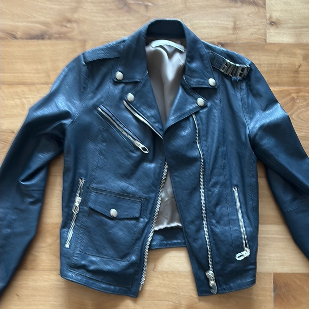 Golden Goose blue leather jacket
